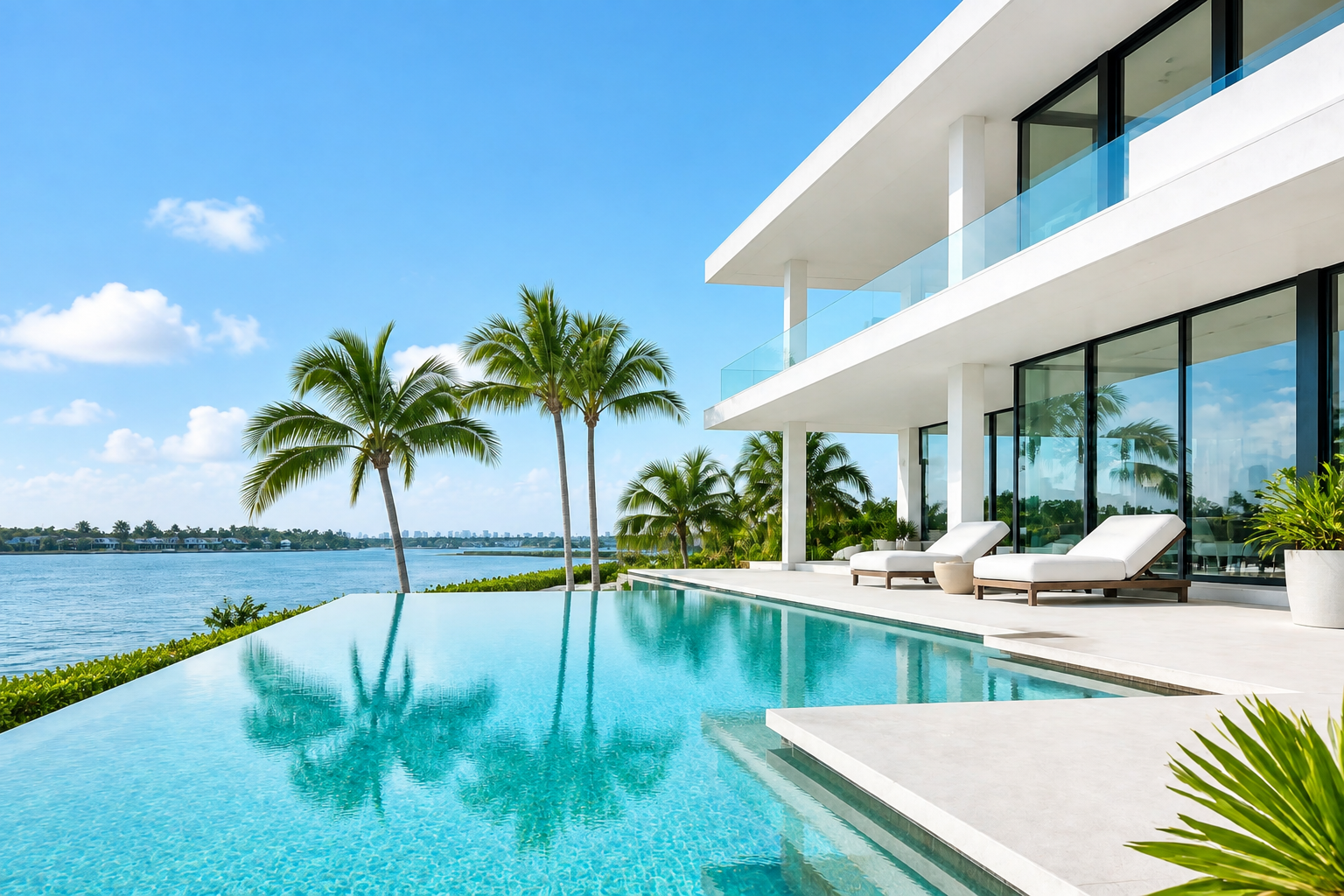 Elegant residential Florida swimming pool at golden hour